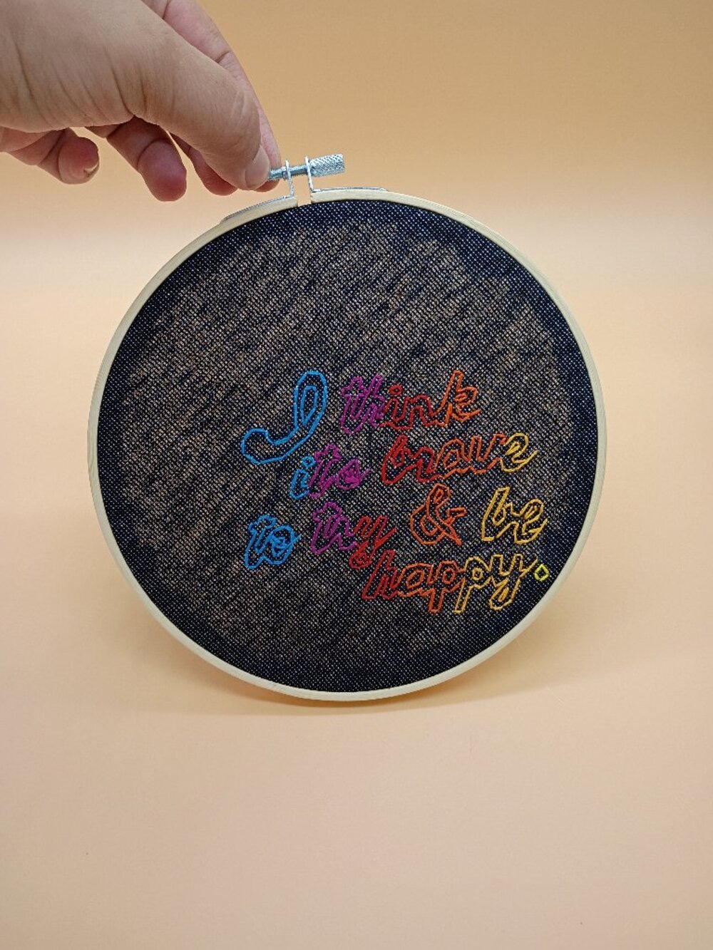 Handmade Embroidery Motivational Whimsical Hoop Wall Art Modern Rainbow Happy